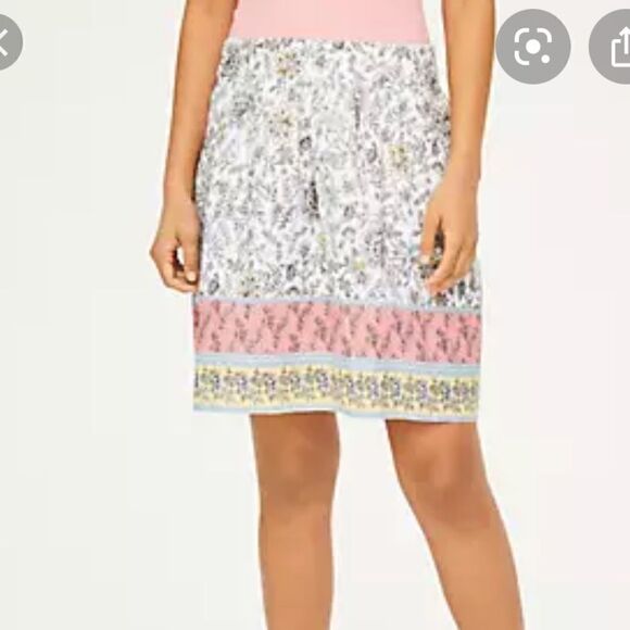 LOFT Border Floral Linen Blend Pull On Skirt - Picture 8 of 9